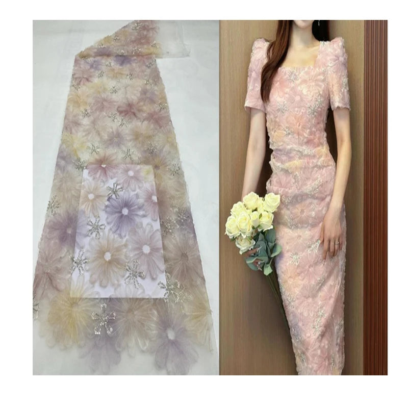 Tejidos De Encaje Para Novias Wedding Beaded Cheap Competitive 100% Polyester Embroidery Flower Lace Fabric for Bridal Fabric