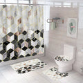 Minimalist Modern Designer Bathroom Rugs and Mats Set with Non-Slip Waterproof Shower Curtain Grid Lines 4 Piece Set