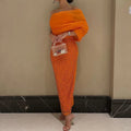 Jancember SF111 Orange Boat Neck Arabic One Shoulder Ankle Length Formal Party Gowns MegaBDM