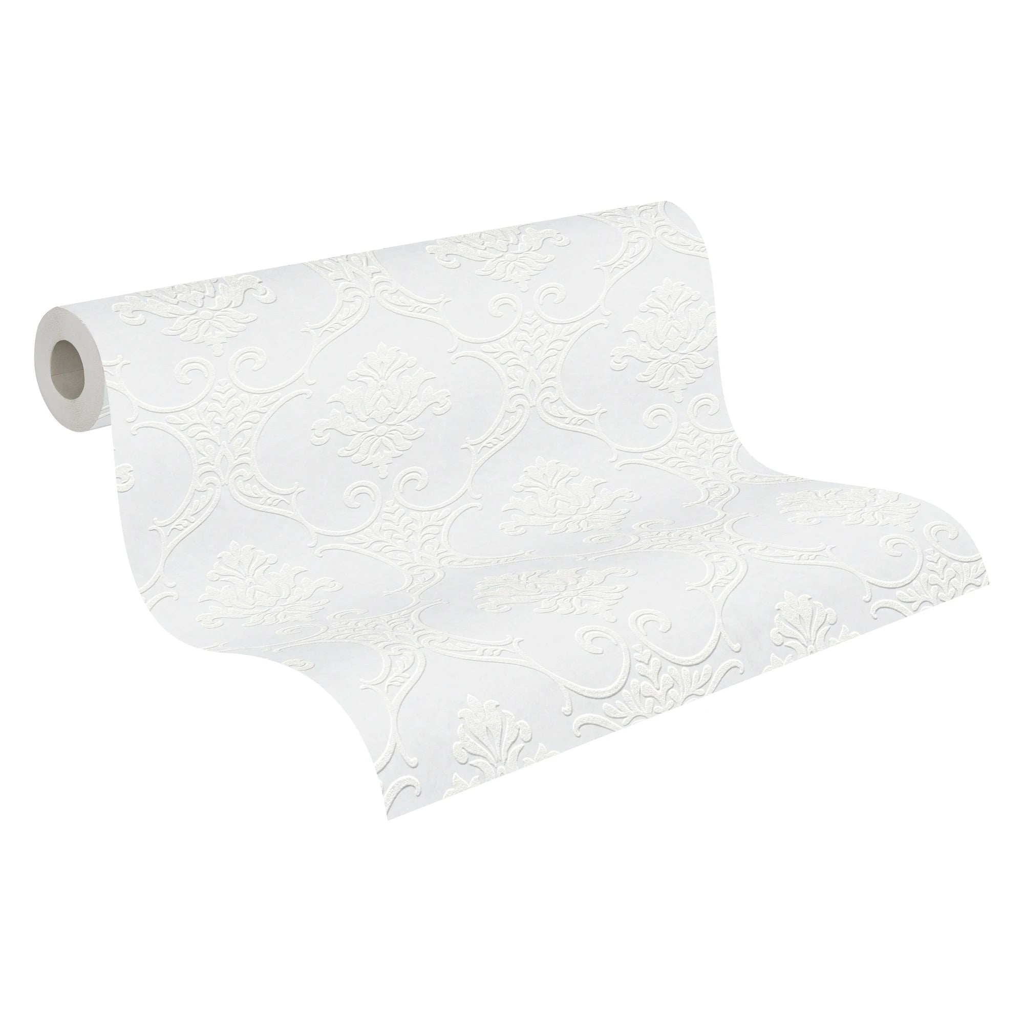 Made in Germany - Coatable Wallpaper rolls Damask Paintable White Non Woven Vinyl Wallpaper for painting - 1005 x 053 m