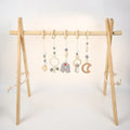 New Children's Room Decorative Hanging Set - Cotton Embroidered Rainbow and Wooden Moon Gym Hanging 5-Piece Set