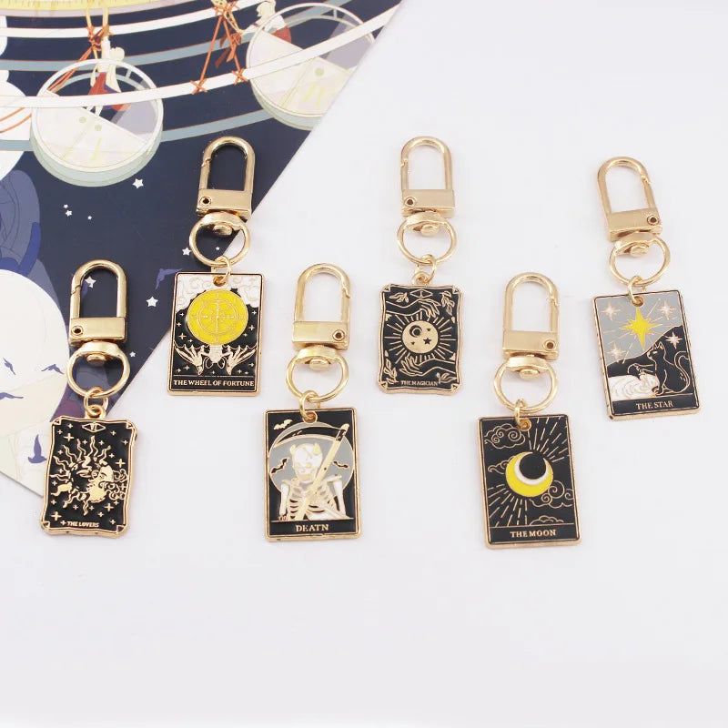 HOT Design Tarot Keychain Sun Moon Stars Gothic Skeleton Lover Tarot Cards Keychain Amulet Bag Punk Witch Jewelry Gift for Kids