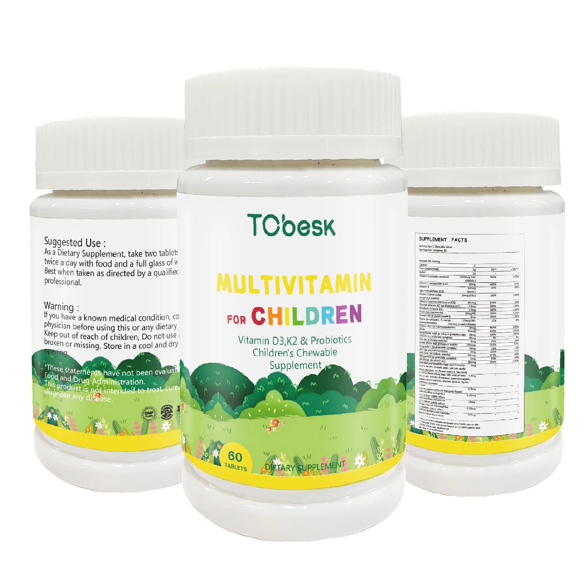 Abundant in Vital Vitamins Dietary Supplements TCbesk Multivitamin & Mineral Tablets for Children