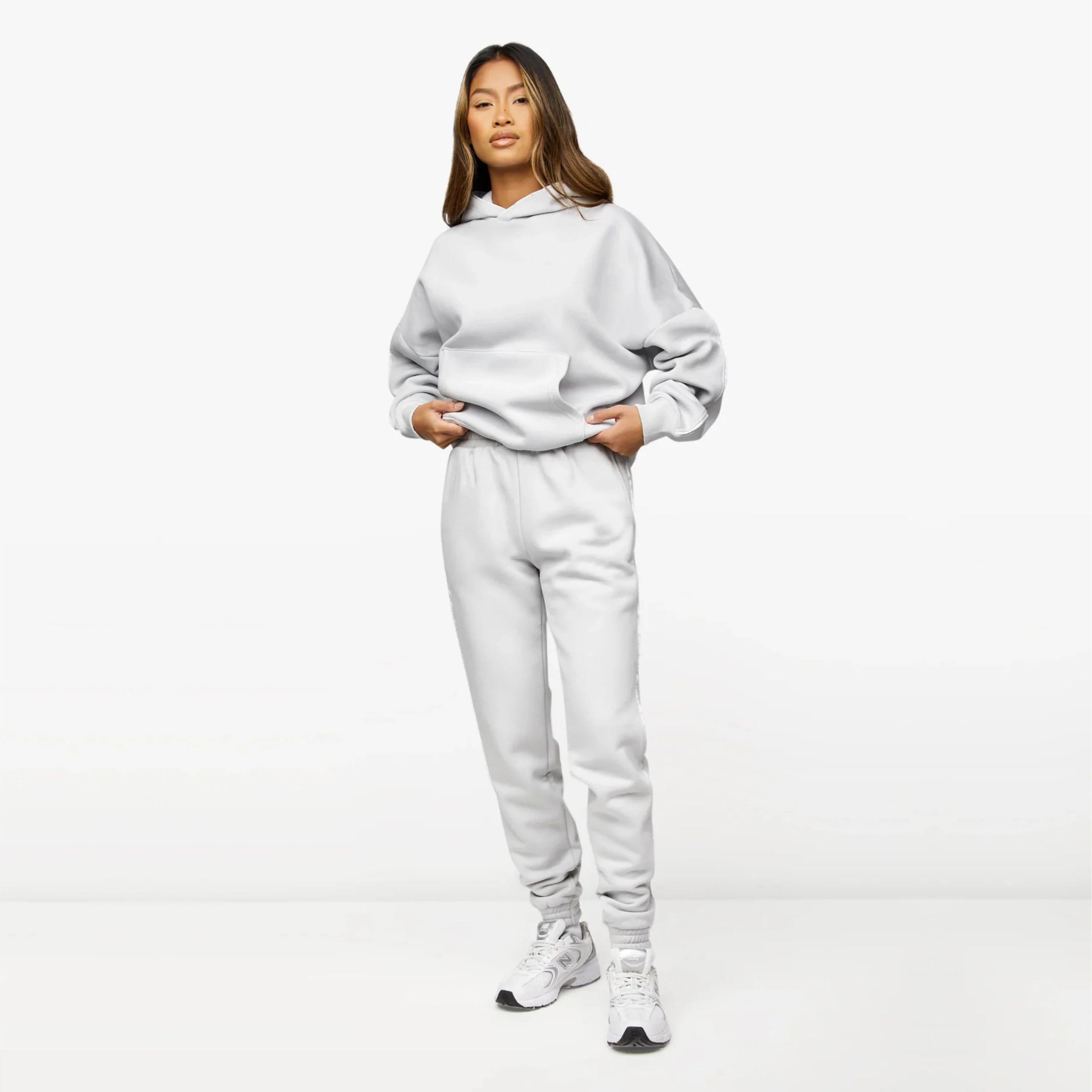 Custom Half Zip Fleece Oversized Two Piece Tracksuit Women Drop Shoulder Sweatshirt and Baggy Sweatpants Jogger Sweat Suit