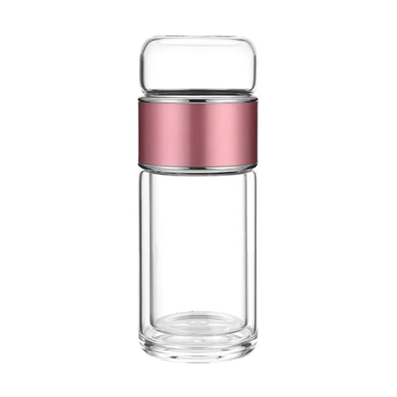 Eco-Friendly Double-Layer Glass Water Bottles with Tea Separation Heat-Resistant Insulation Direct Drinking for Outdoor Tours