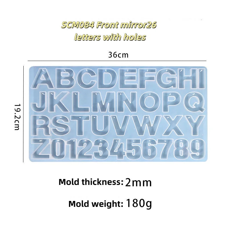 Front Mirror 26 Letters with Holes Silicone Mold Chocolate Letter Moldsuitable for Jewelry Pendant Keychain Making