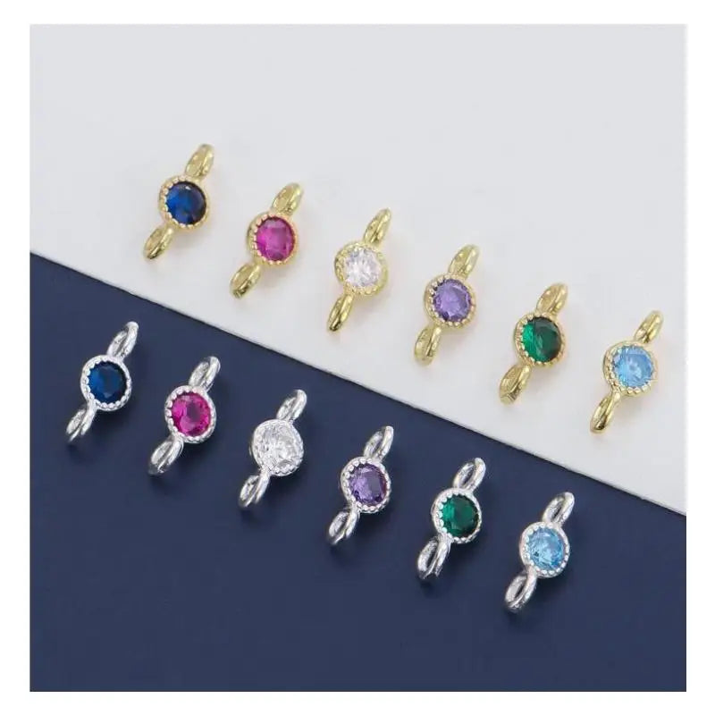 GP S925 Silver Connector Pendant Double Rings Holes Zirconia Birthstones Bezel Valentine's Day Charms Permanent Jewelry