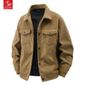 SK Autumn Men's Retro Corduroy Collar Jacket Warm Casual Multi-Pocket Utility Single Breasted Slim Design Front Logo Coated