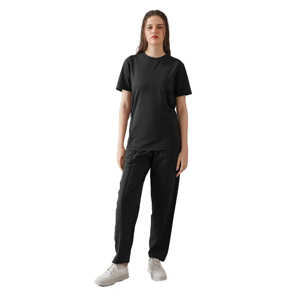 Black T Shirt and Relaxed Trousers Two Piece Clothing Set with Side Pockets Minimal Fashion Daily Wear Comfortable  Suit