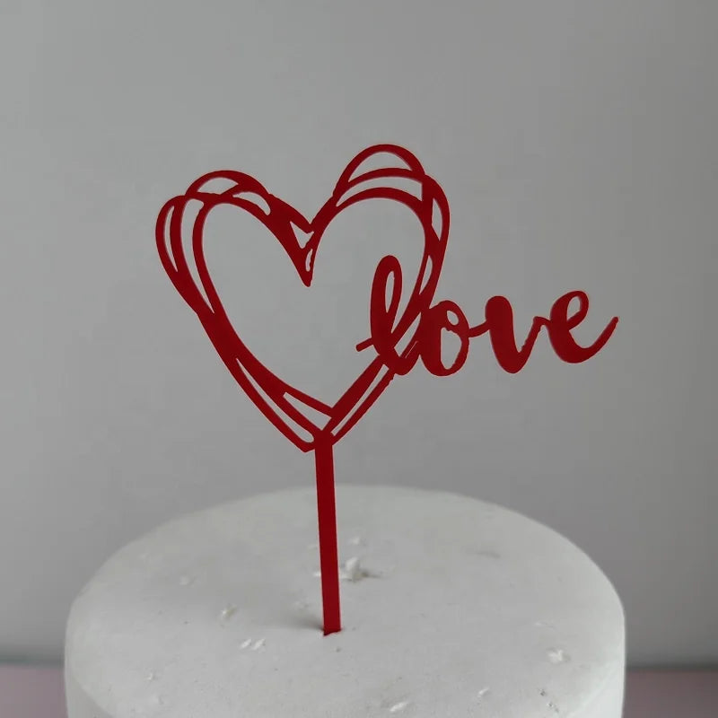 Heart-Shaped Love Acrylic Cake Cupcake Toppers for Christmas Graduation Easter Party Decorations Valentine's Day Theme