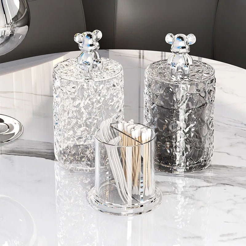 Glass Storage Jar for Sundries with Rabbit and Bear Design Lid
