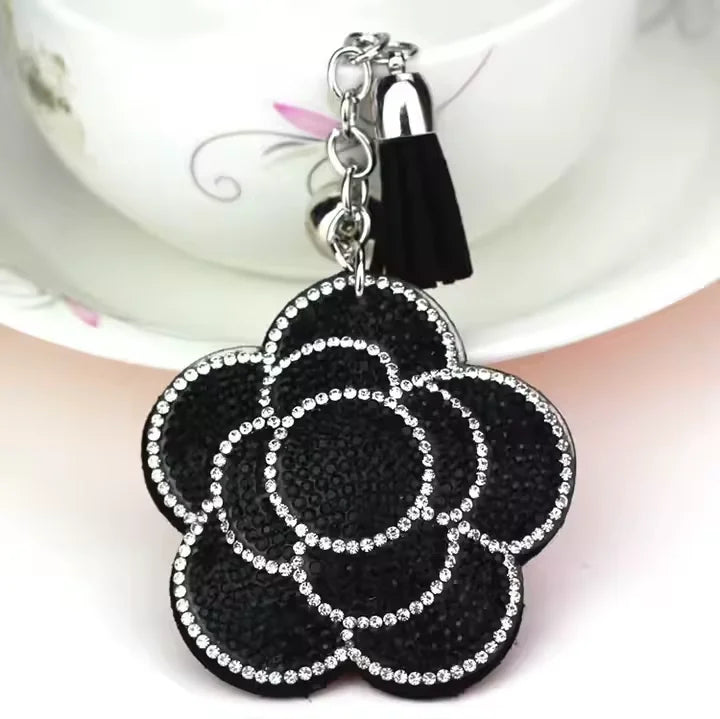 Bling Tassel Rhinestone Flower Keychain Crystal Key Chain Charm Accessories Diamond-encrusted Keyring with plum Blossom Pattern