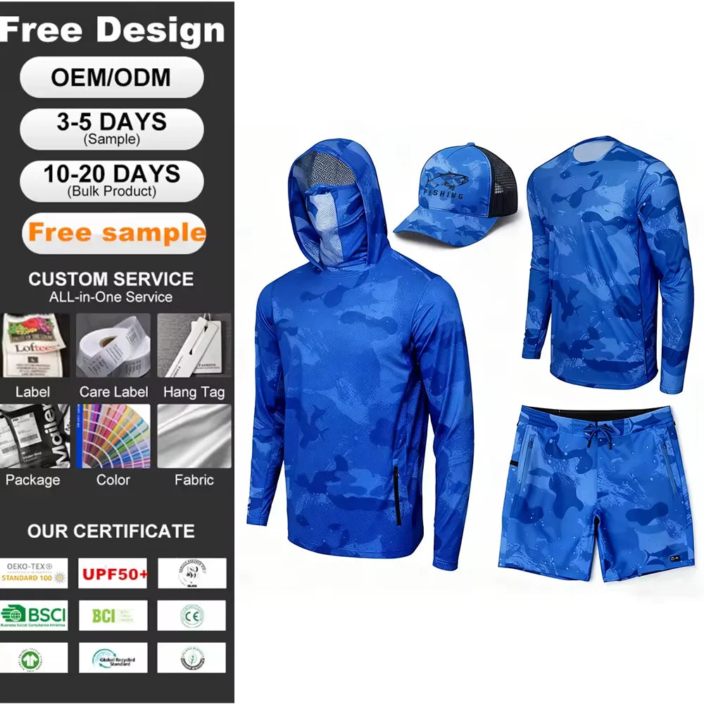 OEM Fishing Suit Upf 50 Fishing Shirts Long Sleeve With Hood Fishing Wear Jersey Custom Men's Shorts Quick Dry Fishing Hoodie MegaBDM