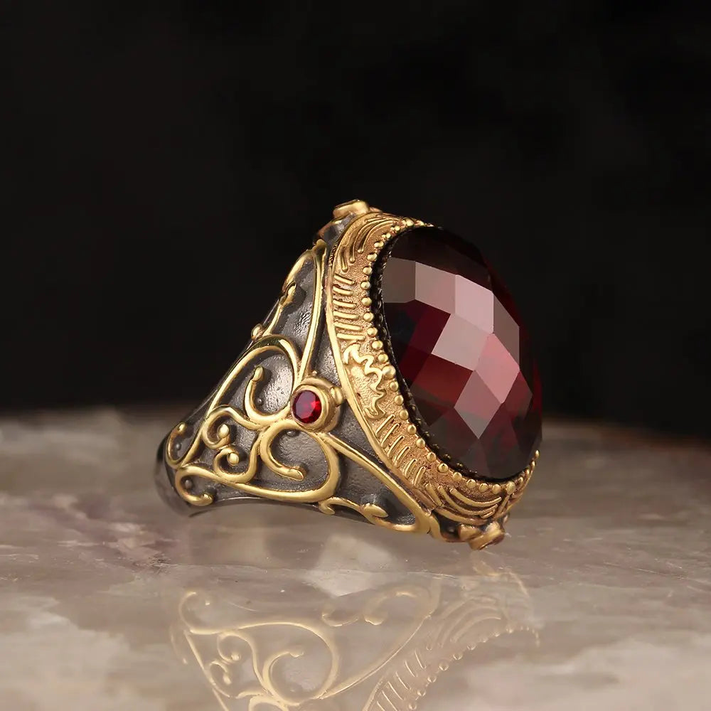 New Arrival Men's 925 Sterling Silver Fine Ring Ottoman Style Bi-Color Rhodium Gold Fashionable Design Inspired by Turkey