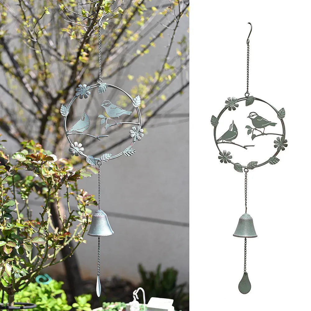 Outdoor Cast Iron Bird Wind Chime Garden Hanging Ornament | Vintage Waterproof Wind Bell for Patio Balcony & Yard Decoration