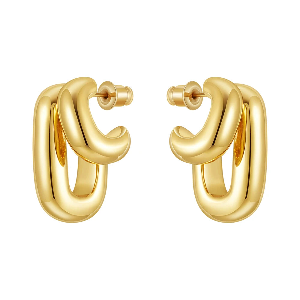 18K Gold Plated Brass Jewelry Double Rectangle Solid Tube U Shape Hoop Earrings for Women Accessories Earrings E241588 MegaBDM