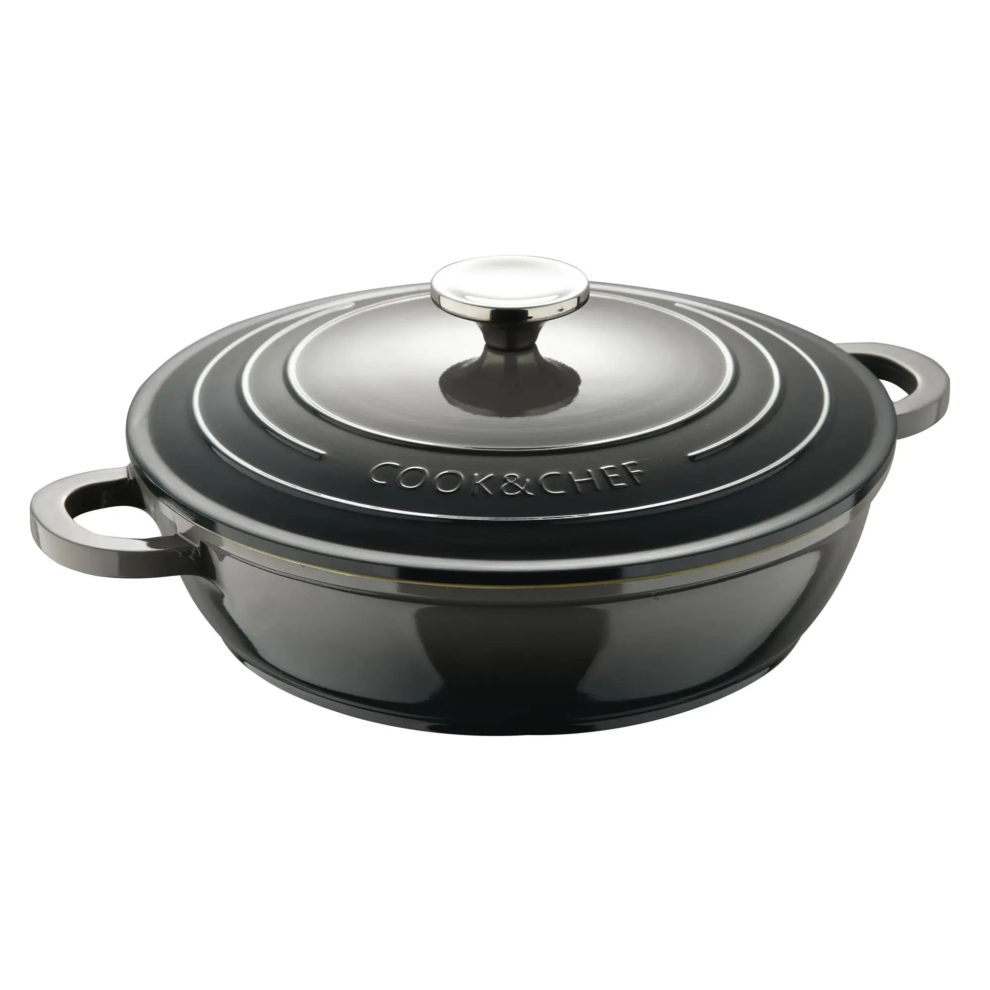 Bergner EXCALIBUR Low Casserole with Lid 24cm and 2.3L Cast Aluminum Grey
