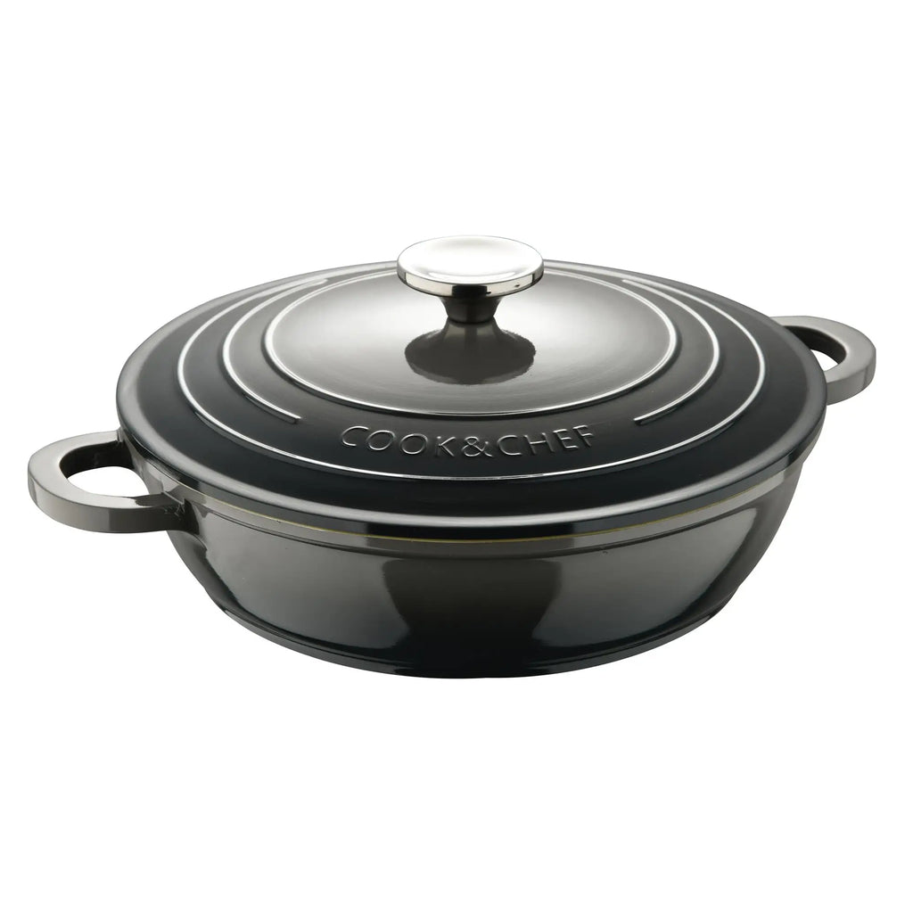 Bergner EXCALIBUR Low Casserole with Lid 24cm and 2.3L Cast Aluminum Grey