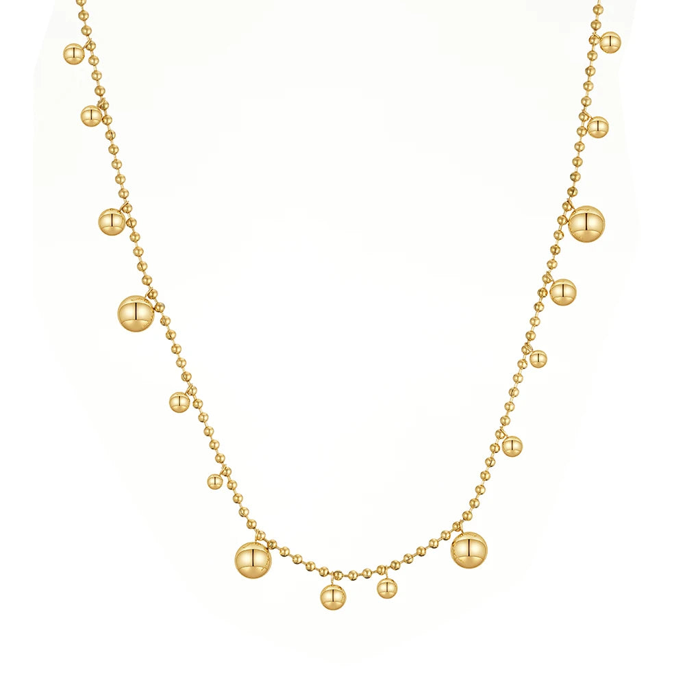 18K Gold Plated Stainless Steel Jewelry Bead Chain Big Small Steel Beads Charms Waterproof for Woman Necklace P243499