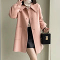 OEM Customized Embroidered Design Logo woolen coat slim age-reducing doll collar woolen top love button slim women coat