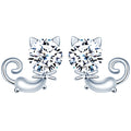 925 Sterling Silver Cat Stud Earrings Full Cubic Zircon Fashionable Jewelry Gift for Women Parties