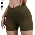 New Fashion Gym Fitness Workout Ribbed Shorts Running Yoga Wear V Cut Cross Waist Compression Butt Lift Women Biker Shorts
