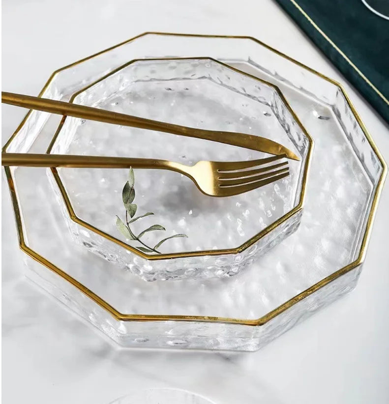European Luxury Handpainted Glass Charger Plate Customized Pattern Dried Fruit Storage Wedding Occasions Home QiAOQi Glassware