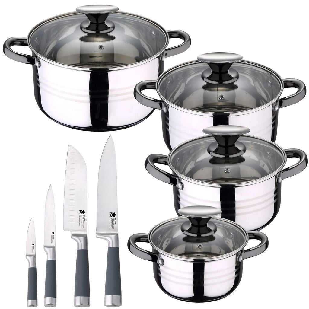 SAN IGNACIO Hita 8-piece stainless steel cookware set suitable for induction hobs including a set of 4 San Ignacio kitchen