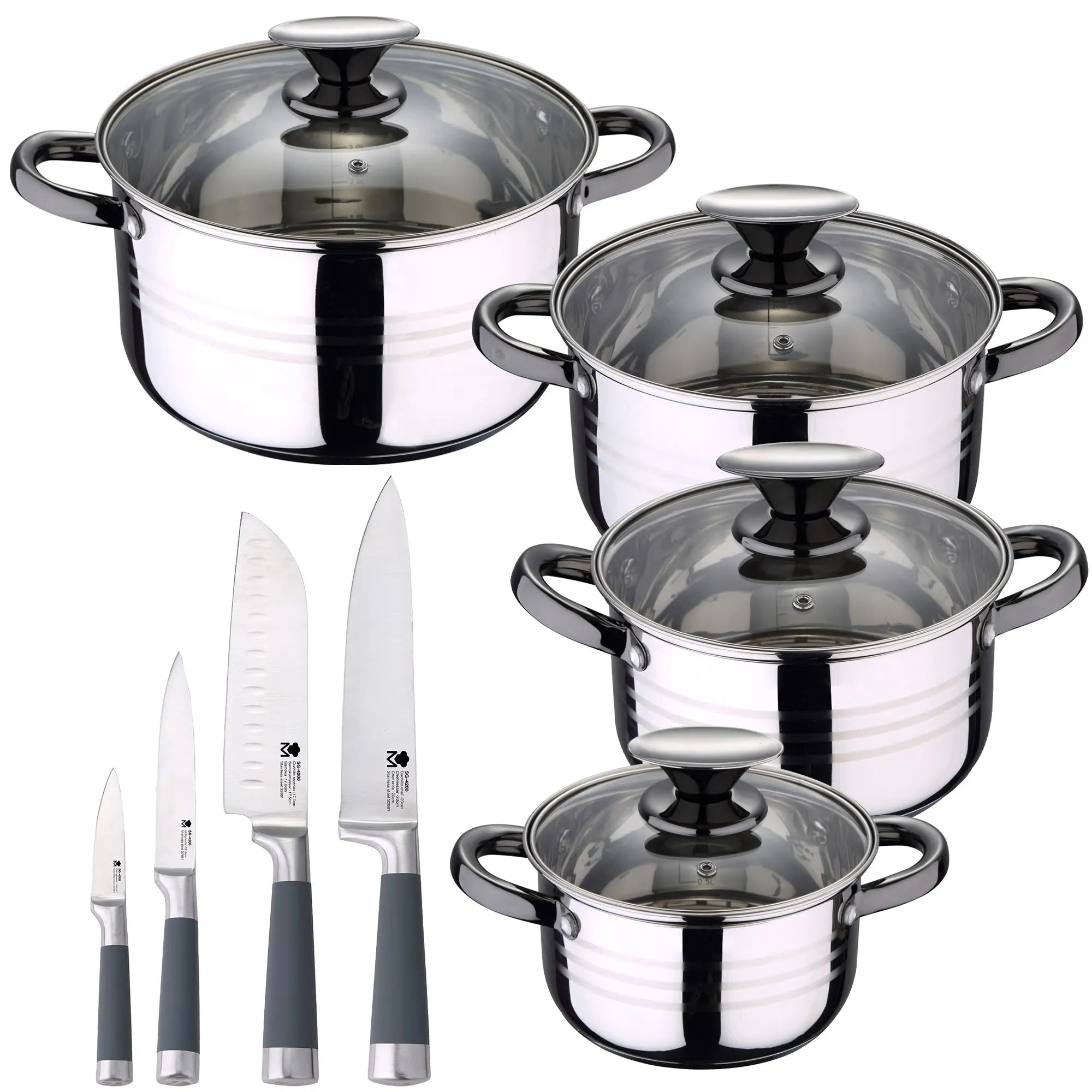 SAN IGNACIO Hita 8-piece stainless steel cookware set suitable for induction hobs including a set of 4 San Ignacio kitchen