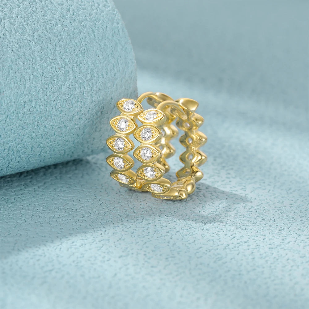 CANNER Custom 18K 14K Gold Plated Eyes with Zircon Diamond Earrings Simple 100% S925 Sterling Silver Huggie Hoop Earrings