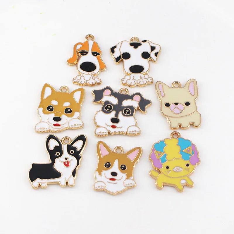 Carton Funny Cute Dog Enamel Charms Lovely Animal Pet Pendants for Making DIY Handmade Findings Accessories Necklace Jewelry