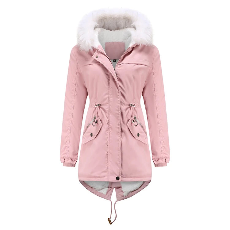 European Size New Women's Parka-Plus Size Mid-Length Polyester Lining Windproof Hooded Warm Loose Winter Coat