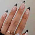 24Pcs Black French Fashionable Press-On Acrylic Nails with Nail File Factory Wholesale Model Design for Finger Application