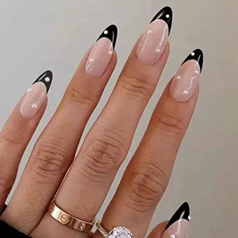 24Pcs Black French Fashionable Press-On Acrylic Nails with Nail File Factory Wholesale Model Design for Finger Application