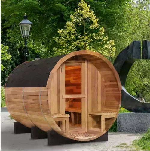 Commercial Cedar Wood Customised 4-6 Person Unique Deluxe Rustic Canadian Cedar Barrel Steam Outdoor Sauna