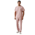 Pink Two Piece Set Men's Summer Outfit Short Sleeve T Shirt and Pants Casual Streetwear Co Ord Tracksuit with Drawstring Waist