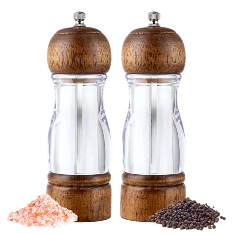 Wooden Salt and Pepper Shakers Set 6 Inch Refillable Grinder for Black Pepper Salt Spice Mill Wood Salt and Pepper Grinder Set