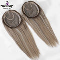 100% Virgin European Human Hair Light Blonde Color Clip in Hair Pieces Jewish Kosher Topper Single Knot Mono Toupee for Women