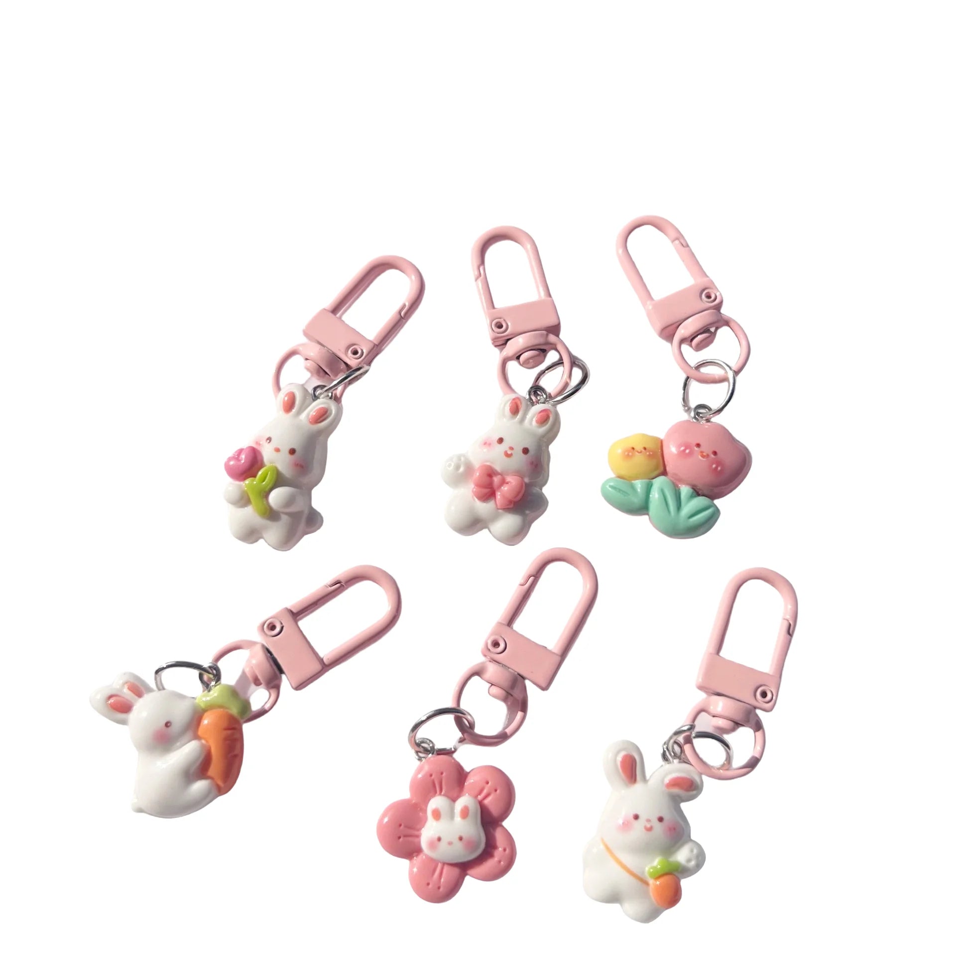Cute Rabbit Resin Keychain Flower Radish Pendant Tulip Keyring for Girls Kids Best Friend Gift Backpack Hanging Accessories