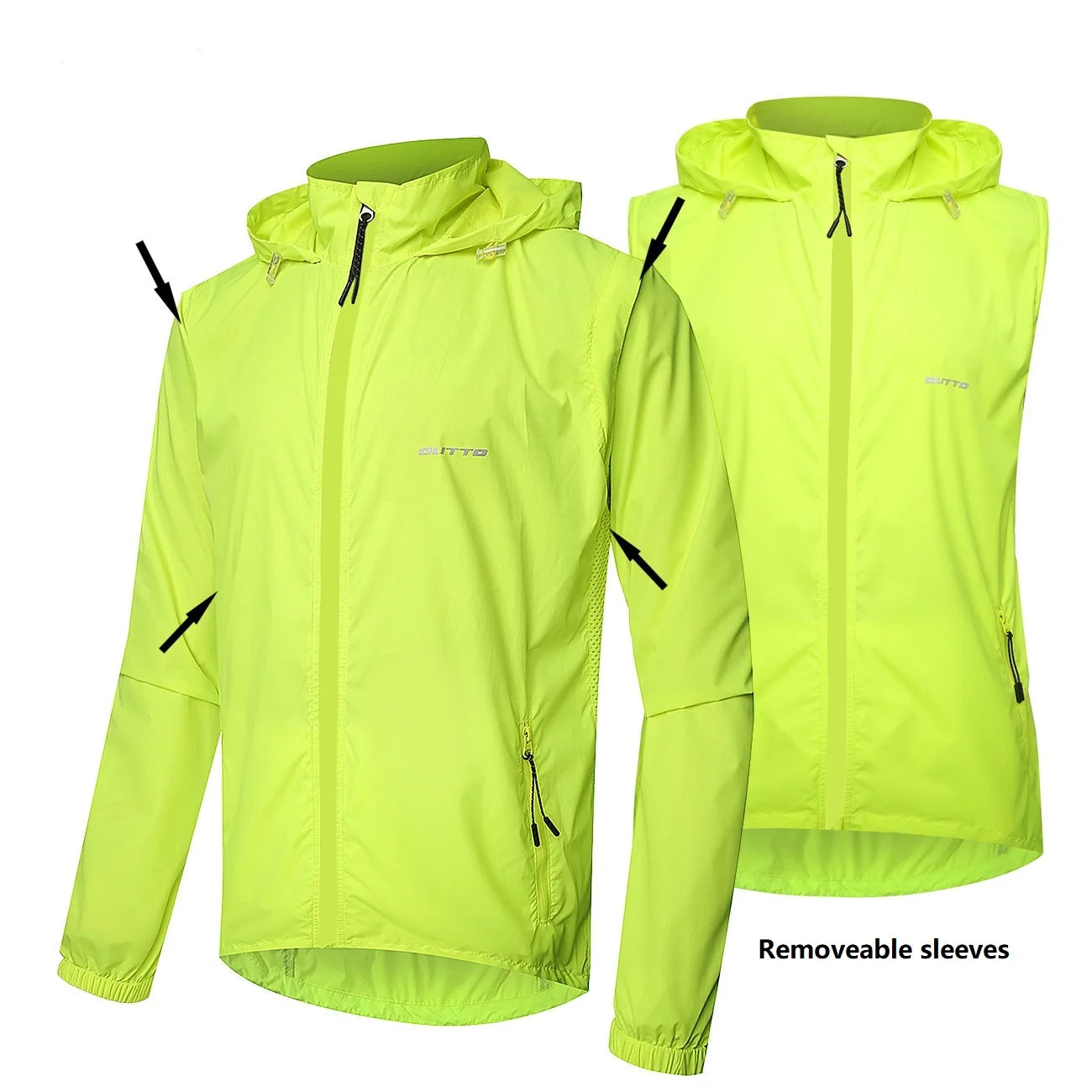 Uv protection Windproof Men Cycling Jacket Waterproof Raincoat Hooded Removable Sleeves Cycling Windbreaker