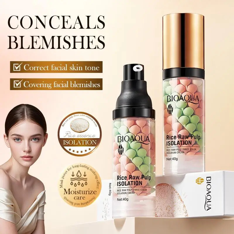 BIOAQUA Rice Puree Tricolor Cream Lightening Waterproof Repairing Face Concealer for Skin Tone Correction Blemish Covering MegaBDM