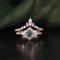 OL1018 Abiding Dainty Square Princess Cut 5x5MM Natural Green Moss Agate 925 Sterling Silver 2 Pieces Wedding Rings Set