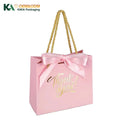 KAKA Custom Luxury Pink Paper Gift Bag With Gold Foil Thank You Logo Ribbon Handle Shopping Packaging For Wedding Party