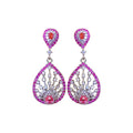 Fenyi Wholesale Jewelry Fashion Light Luxury High-end Water Drop Long Hollow pink Zircon Silver Needle Earrings for Women