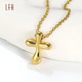 Minimalist Trendy Cross Pendant Necklaces Real Gold Jewelry Cross Link Chain Necklace Oro 18k Original