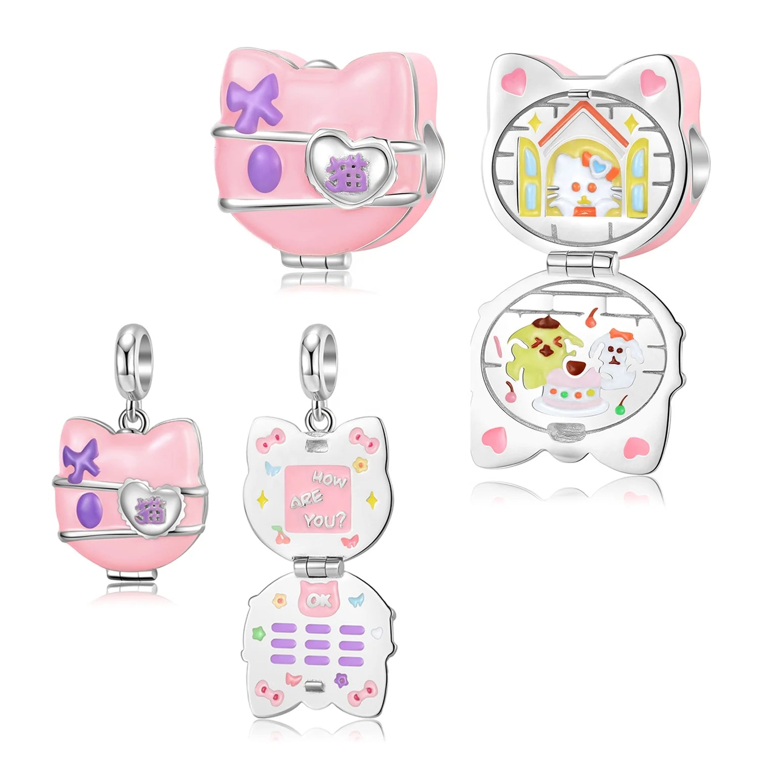 Pink Cat Pendant Can Be Opened New Design Authentic 925 Sterling Silver Charm Enamel Beads for Women Bracelet Jewelry Wholesale