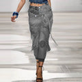 Women's Cross-Border High-Waisted Denim Pants - Distressed Tied Trendy Slim-Fit & Ribbed Cuffed