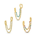 CANNER Brass  Ear Buckle Double Hoop Colored CZ Turquoise Chain Tassel Connected Earrings for Women