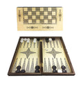 Star Burnt Wooden Chessboard Set with Backgammon Chess & Checkers-Durable Design 24.5x48x6 cm