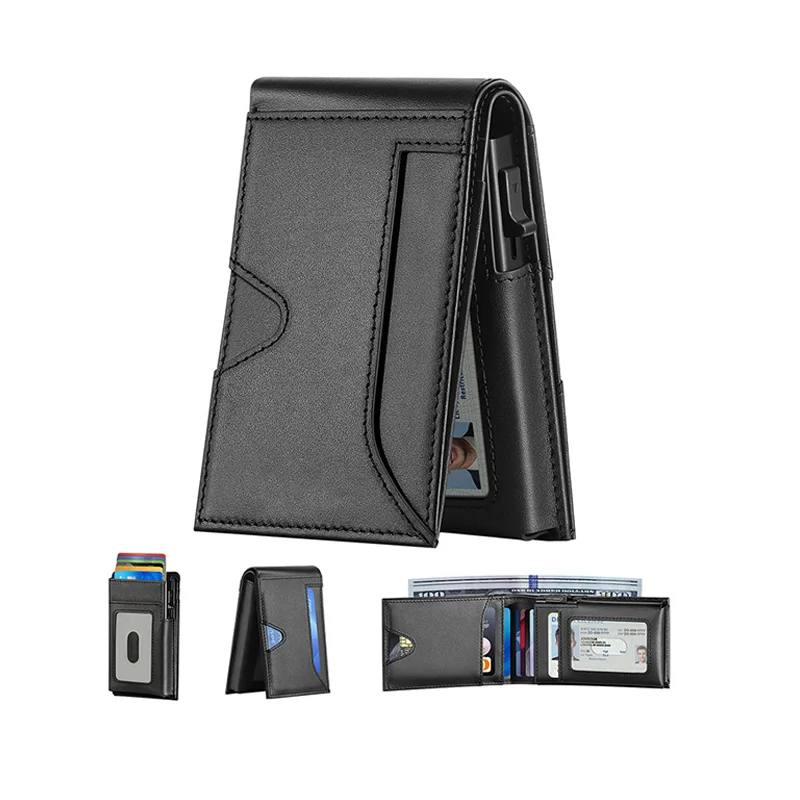 Anti Magnetic Card Holder Premium Automatic Pop up Card Credit Card Case Bifold Flip Anti Theft Brush Wallet for Men
